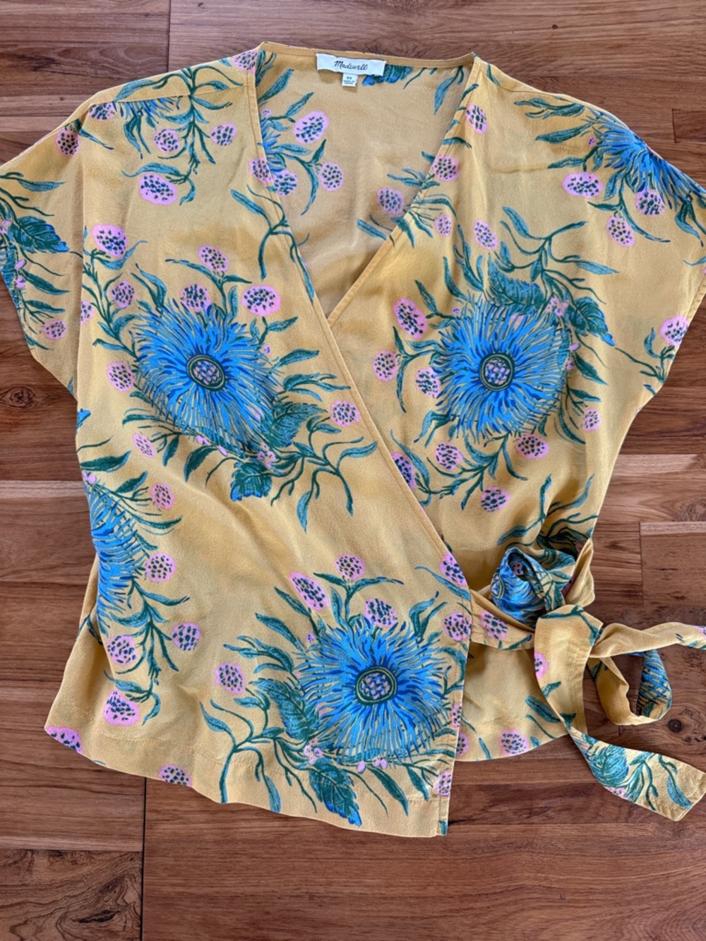 Madewell  Floral Wrap Blouse with Blue & Pink Accents